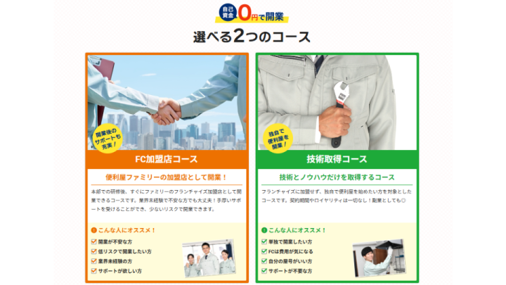 自己資金ゼロでもOK！目的別に選べる安心スタートプラン