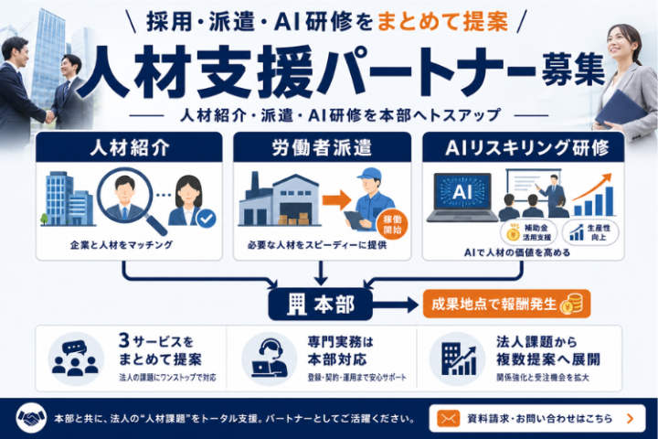 人材支援パートナー募集|今なら20社限定お試しキャンペーン中のメイン画像